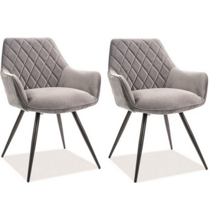 Lot de 2 chaises LINA en tissu velours de qualité, couleur gris