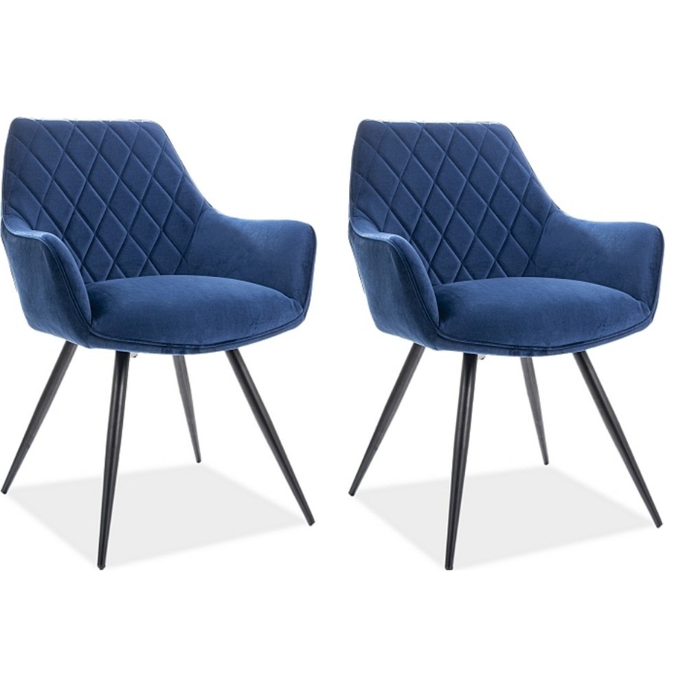 Lot de 2 chaises LINA en tissu velours de qualité, couleur bleu