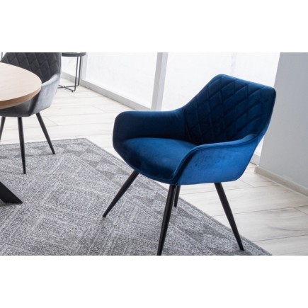 Lot de 2 chaises LINA en tissu velours de qualité, couleur bleu