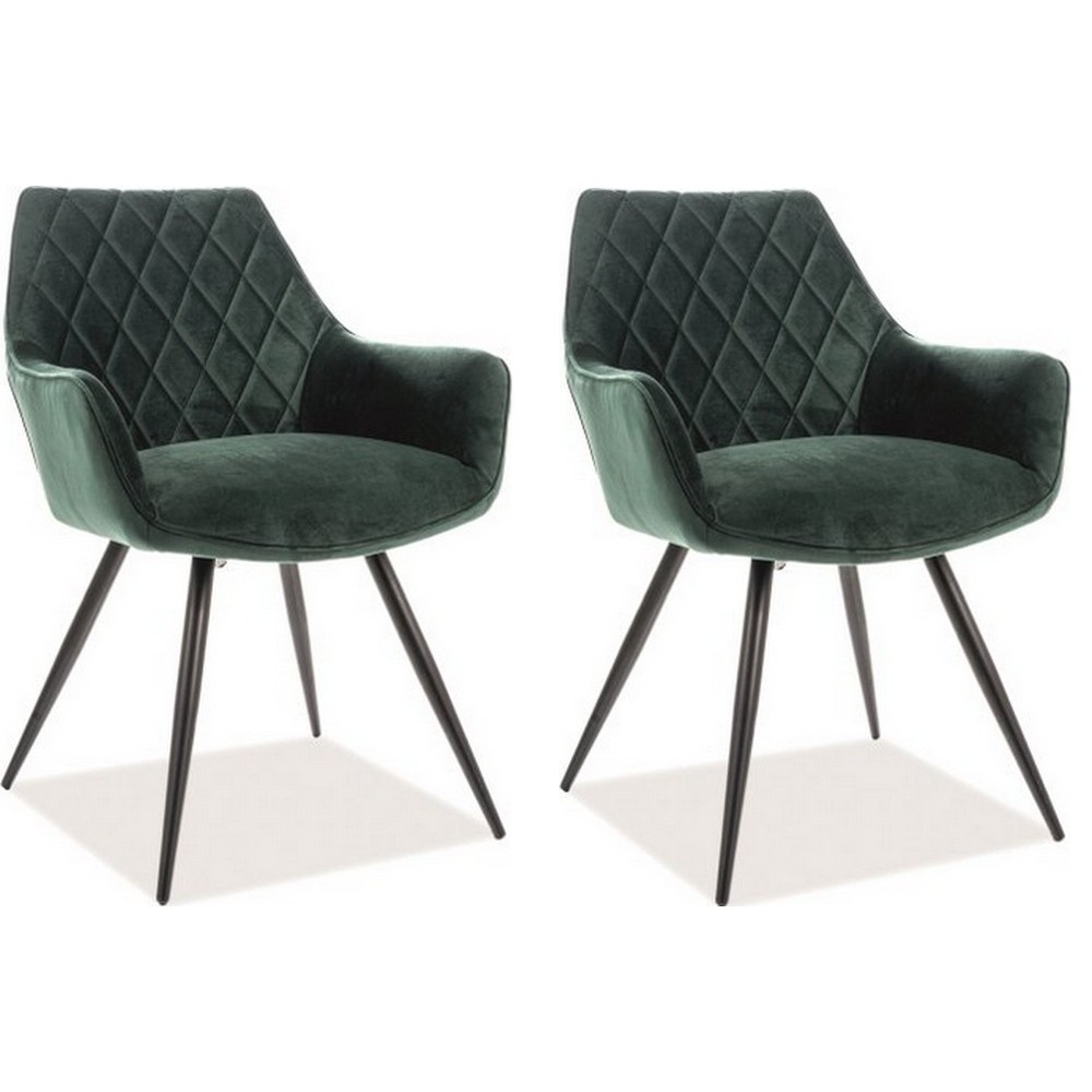 Lot de 2 chaises LINA en tissu velours de qualité, couleur vert