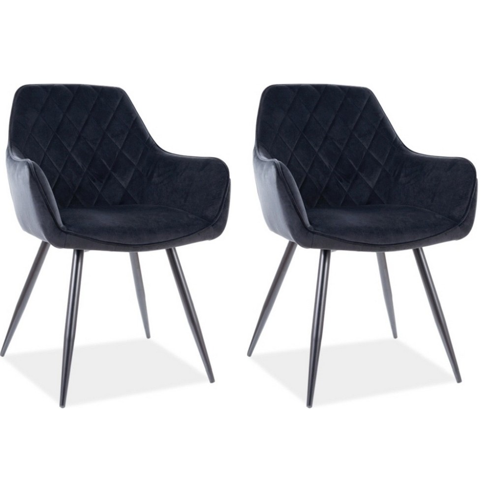 Lot de 2 chaises LINA en tissu velours de qualité, couleur noir
