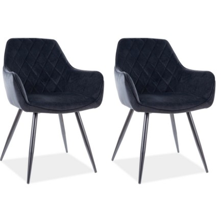 Lot de 2 chaises LINA en tissu velours de qualité, couleur noir