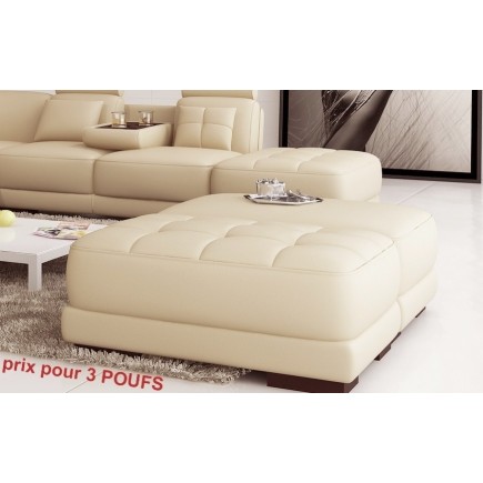 Ensemble de 3 poufs en cuir italien ELIXIR, écru