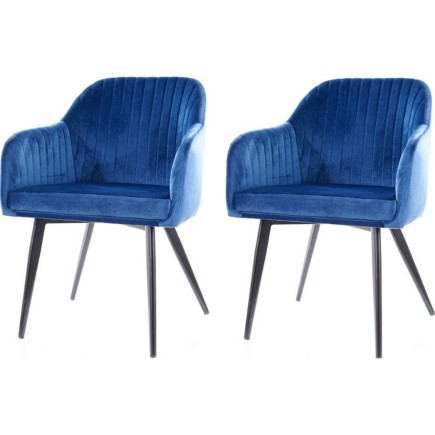 Lot de 2 chaises ELIOS en tissu velours de qualité, couleur bleu