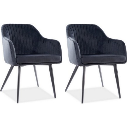 Lot de 2 chaises ELIOS en tissu velours de qualité, couleur noir