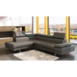 Canapé d'angle en cuir italien 6 places MODA, gris foncé