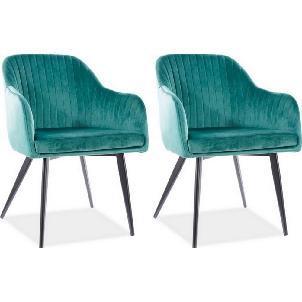 Lot de 2 chaises ELIOS en tissu velours de qualité, couleur vert