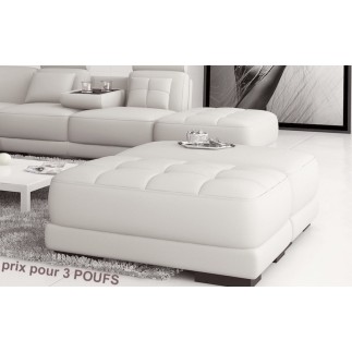 Ensemble de 3 poufs en cuir italien ELIXIR, blanc uni