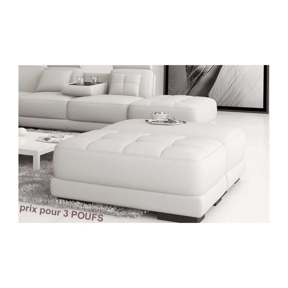 Ensemble de 3 poufs en cuir italien ELIXIR, blanc uni