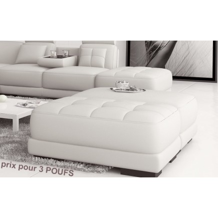 Ensemble de 3 poufs en cuir italien ELIXIR, blanc uni