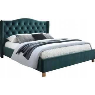 Lit double en tissu velours de qualité ASMA, vert, avec sommier à lattes, 160x200