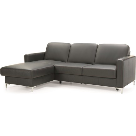 - Canapé d'angle convertible en 100% tout cuir italien de luxe 4/5 places BASEL, noir, angle gauche