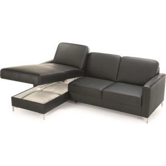 - Canapé d'angle convertible en 100% tout cuir italien de luxe 4/5 places BASEL, noir, angle gauche