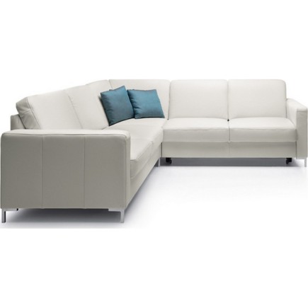 - Canapé d'angle convertible en 100% tout cuir italien de luxe 5/6 places BASTIDE, blanc cassé, angle gauche