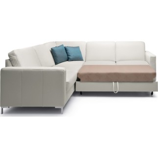 - Canapé d'angle convertible en 100% tout cuir italien de luxe 5/6 places BASTIDE, blanc cassé, angle gauche