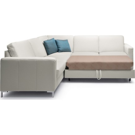 - Canapé d'angle convertible en 100% tout cuir italien de luxe 5/6 places BASTIDE, blanc cassé, angle gauche