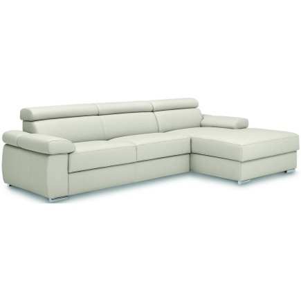Canapé d'angle convertible en 100% tout cuir italien de luxe 5 places ZOLA, blanc cassé, angle droit