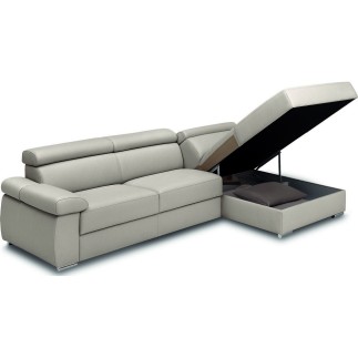 Canapé d'angle convertible en 100% tout cuir italien de luxe 5 places ZOLA, blanc cassé, angle droit
