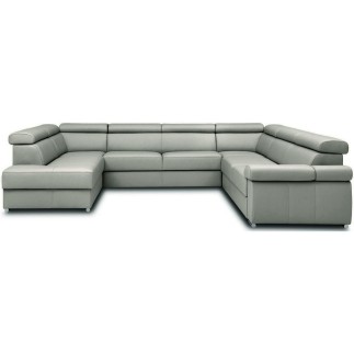 Canapé d'angle convertible en 100% tout cuir italien de luxe 7/8 places ZOXANE, gris clair, angle droit