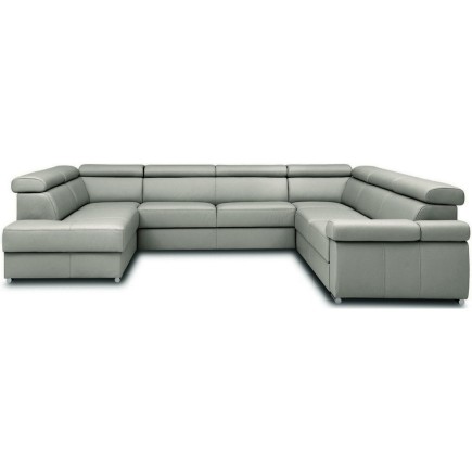 Canapé d'angle convertible en 100% tout cuir italien de luxe 7/8 places ZOXANE, gris clair, angle droit