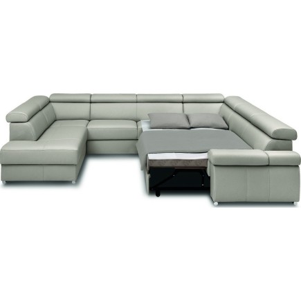 Canapé d'angle convertible en 100% tout cuir italien de luxe 7/8 places ZOXANE, gris clair, angle droit