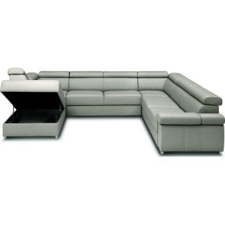 Canapé d'angle convertible en 100% tout cuir italien de luxe 7/8 places ZOXANE, gris clair, angle droit