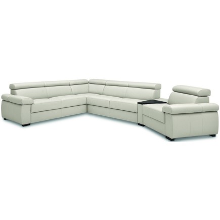 Canapé d'angle convertible en 100% tout cuir italien de luxe 6/7 places ZOOK, blanc cassé, angle gauche