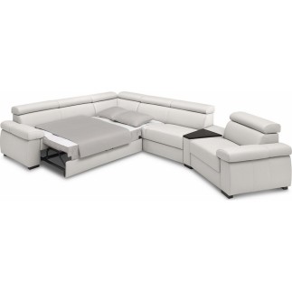 Canapé d'angle convertible en 100% tout cuir italien de luxe 6/7 places ZOOK, blanc cassé, angle gauche