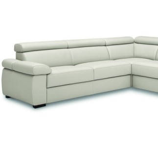 Canapé d'angle convertible en 100% tout cuir italien de luxe 6/7 places ZOOK, blanc cassé, angle gauche