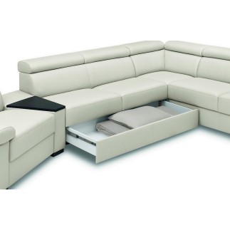 Canapé d'angle convertible en 100% tout cuir italien de luxe 6/7 places ZOOK, blanc cassé, angle gauche