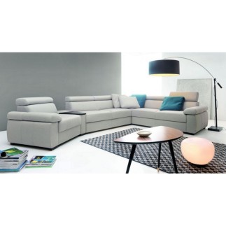 Canapé d'angle convertible en 100% tout cuir italien de luxe 6/7 places ZOOK, blanc cassé, angle droit