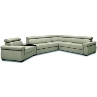 Canapé d'angle convertible en 100% tout cuir italien de luxe 6/7 places ZOOK, gris clair, angle droit