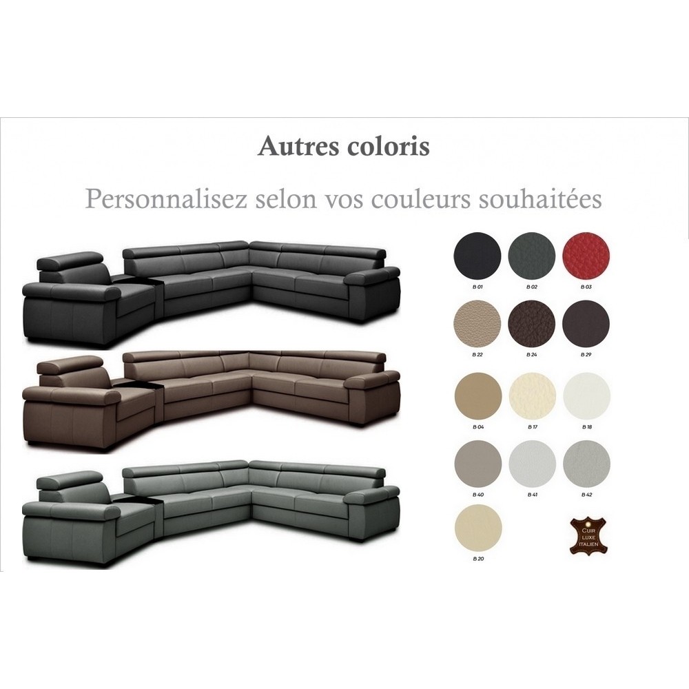 Canapé d'angle convertible en 100% tout cuir italien de luxe 6/7 places ZOOK, couleur personnalisée, angle droit