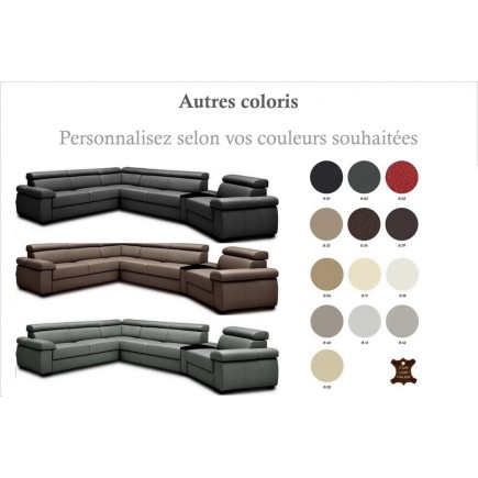 - Canapé d'angle convertible en 100% tout cuir italien de luxe 6/7 places ZOOK, couleur personnalisée, angle gauche