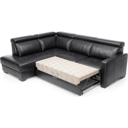 - Canapé d'angle convertible en 100% tout cuir italien de luxe 5 places ERNEST, noir mat, angle gauche