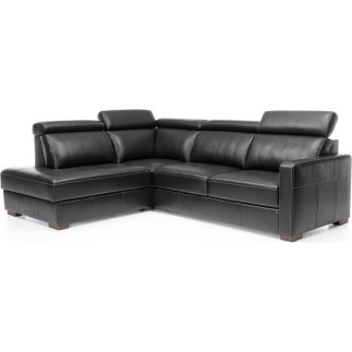 - Canapé d'angle convertible en 100% tout cuir italien de luxe 5 places ERNEST, noir mat, angle gauche