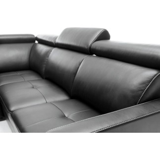 - Canapé d'angle convertible en 100% tout cuir italien de luxe 5 places ERNEST, noir mat, angle gauche