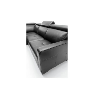 - Canapé d'angle convertible en 100% tout cuir italien de luxe 5 places ERNEST, noir mat, angle gauche