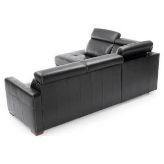 - Canapé d'angle convertible en 100% tout cuir italien de luxe 5 places ERNEST, noir mat, angle gauche