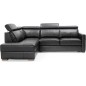 - Canapé d'angle convertible en 100% tout cuir italien de luxe 5 places ERNEST, noir mat, angle gauche