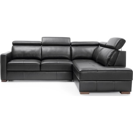 Canapé d'angle convertible en 100% tout cuir italien de luxe 5 places ERNEST, noir mat, angle droit