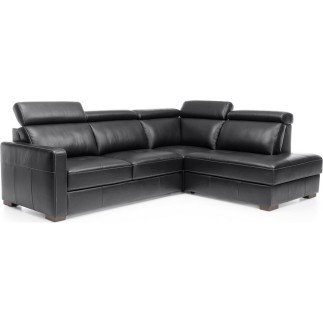 Canapé d'angle convertible en 100% tout cuir italien de luxe 5 places ERNEST, noir mat, angle droit