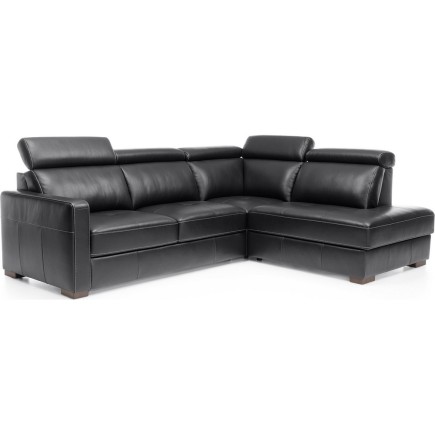 Canapé d'angle convertible en 100% tout cuir italien de luxe 5 places ERNEST, noir mat, angle droit