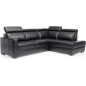 Canapé d'angle convertible en 100% tout cuir italien de luxe 5 places ERNEST, noir mat, angle droit