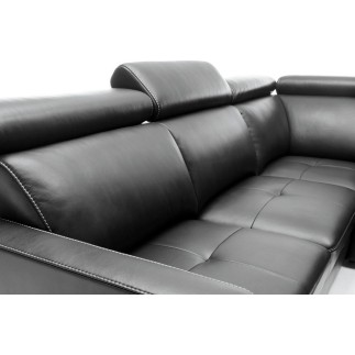 Canapé d'angle convertible en 100% tout cuir italien de luxe 5 places ERNEST, noir mat, angle droit