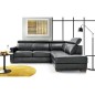 Canapé d'angle convertible en 100% tout cuir italien de luxe 5 places ERNEST, noir mat, angle droit