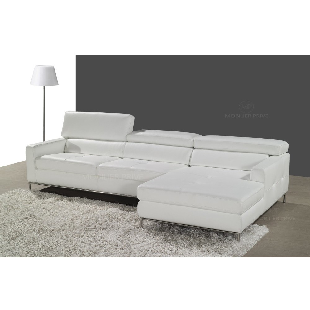 Canapé d'angle en cuir italien 4/5 places YVANA, blanc, angle droit