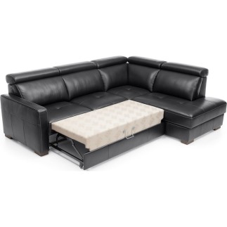 Canapé d'angle convertible en 100% tout cuir italien de luxe 5 places ERNEST, noir mat, angle droit