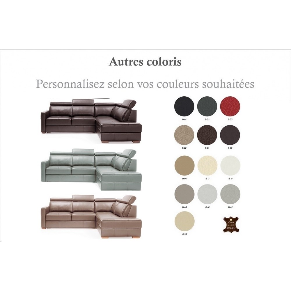 Canapé d'angle convertible en 100% tout cuir italien de luxe 5 places ERNEST, cuir mat, couleur personnalisée, angle droit