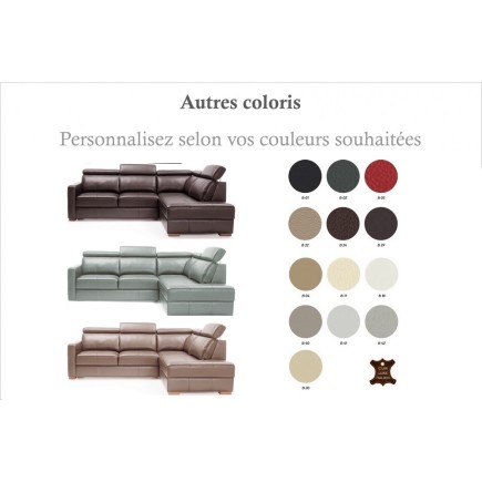 Canapé d'angle convertible en 100% tout cuir italien de luxe 5 places ERNEST, cuir mat, couleur personnalisée, angle droit